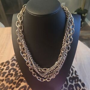 SABIKA Silver And Gold Two-Tone Multi Layered Chain Necklace 18inch-Retired